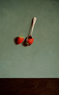 Strawberry Teaspoon, acrylic on board